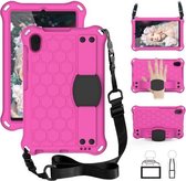 Voor Huawei MatePad T8 8.0 (2020) Honingraatontwerp EVA + PC Vierhoekige schokbestendige beschermhoes met riem (RoseRed + Black)