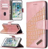 Voor iPhone 8 Plus bijpassende kleur Krokodiltextuur Horizontale flip PU lederen tas met portemonnee & houder & kaartsleuven (roségoud)