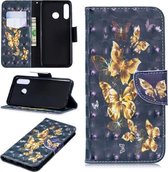 3D Gekleurde Tekening Patroon Horizontale Flip Leren Case voor Huawei P30 Lite, met Houder & Kaartsleuven & Portemonnee (Zwarte Achtergrond Vlinder)