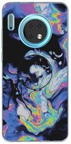 3D Marmer Zachte Siliconen TPU Case Cover Beugel Voor Huawei Mate 30 (Diep Paars)