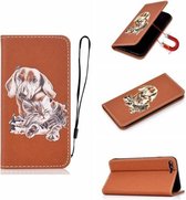 Voor iPhone SE 2020 Pure Color Painting Horizontale Flip lederen tas met kaartsleuf en houder (hond)