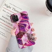 Voor iPhone 11 Pro Max Plating Kleurrijk Geometrisch Patroon Mozaïek Marmer TPU Mobiele Telefoon Case (Magenta PJ5)