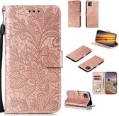 Voor Huawei Enjoy 20 Kant Bloem Horizontale Flip Leren Case met Houder & Kaartsleuven & Portemonnee & Fotolijst (Rose Goud)