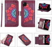 Voor Huawei P40 Lite Afdrukken Tweekleurig Half Mandala-patroon Dubbelzijdige magnetische gesp Horizontale flip lederen tas met houder & kaartsleuven & portemonnee & fotolijst & lanyard (wijn