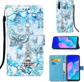 Voor Huawei P40 Lite E / Y7P Schilderen Horizontale Flip Leren Case met Houder & Kaartsleuf & Portemonnee & Lanyard (Toren Vlinder)