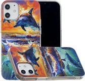 Voor iPhone 12/12 Pro Painted Pattern TPU beschermhoes (Sunset Dolphin)