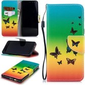 Voor Samsung Galaxy A8 (2018) Gekleurd tekeningpatroon Horizontaal Flip TPU + PU lederen tas met houder & kaartsleuven & portemonnee & lanyard (Rainbow Butterfly)