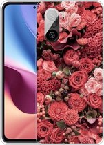 Voor Xiaomi Redmi K40 Pro Max schokbestendig geverfd transparant TPU beschermhoes (veel rode rozen)