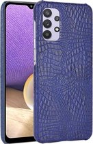 Voor Samsung Galaxy A32 5G schokbestendige krokodiltextuur pc + PU-hoes (blauw)