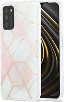 Voor Xiaomi Poco M3 / Note 9 4G / Redmi 9 Power / Redmi 9T 3D Galvaniseren Marmerpatroon TPU Beschermhoes (Roze Wit)