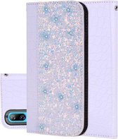 Krokodiltextuur Glitterpoeder Horizontale lederen flip-hoes voor Huawei Honor 8C / Enjoy 9 / Y7 Pro (2019) / Y7 Prime (2019) / Y7 (2019), met kaartsleuven en houder (wit)