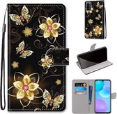 Voor Huawei Honor 30 Lite Gekleurde Tekening Cross Textuur Horizontale Flip PU Lederen Case met Houder & Kaartsleuven & Portemonnee & Lanyard (Goud Diamant Vlinder)