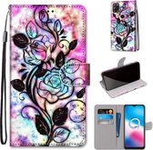 Voor Alcatel 3X 2020 Gekleurde Tekening Cross Textuur Horizontale Flip PU Lederen Case met Houder & Kaartsleuven & Portemonnee & Lanyard (Kleur Achtergrond Holle Bloem)