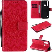 Voor Motorola One Fusion Pressed Printing Zonnebloempatroon Horizontale Flip PU-lederen hoes met houder & kaartsleuven & portemonnee & lanyard (rood)