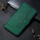 Voor Galaxy A70s Litchi Textuur Veer Embossing Horizontale Flip Leren Case met Houder & Kaartsleuven & Portemonnee & Fotolijst & Lanyard (Groen)