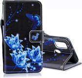 Voor Galaxy M30s Gekleurde Tekening Patroon Horizontale Flip PU Lederen Case met Houder & Kaartsleuven & Portemonnee & Lanyard (Blauwe Vlinder)
