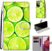 Voor Samsung Galaxy S21 Ultra 5G Gekleurde Tekening Cross Textuur Horizontale Flip PU Lederen Case met Houder & Kaartsleuven & Portemonnee & Lanyard (Lime)