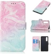 Gekleurde tekening marmer patroon horizontale flip PU lederen tas met houder & kaartsleuven & portemonnee voor Huawei P30 (roze groen)