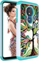 Gekleurd tekeningpatroon PC + TPU beschermhoes voor Motorola Moto G7 Power US-versie (kleurrijke boom)