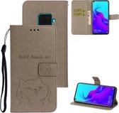 Voor Huawei P30 Lite Chai Hondenpatroon Horizontale flip lederen hoes met beugel & kaartsleuf & portemonnee & lanyard (grijs)