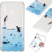 Coloured Drawing Transparant Clear TPU Case voor Galaxy A20e (Penguin)