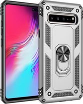 Armor Shockproof TPU + PC beschermhoes voor Galaxy S10 5G, met 360 graden rotatiehouder (zilver)