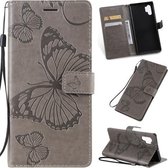 Geperst afdrukken Vlinderpatroon Horizontale flip PU lederen tas met houder & kaartsleuven & portemonnee & draagkoord voor Galaxy Note 10+ / 10 Pro (grijs)
