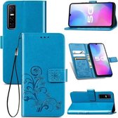 Voor vivo Y73S 5G vierbladige sluiting reliëf gesp mobiele telefoon bescherming lederen tas met lanyard & kaartsleuf & portemonnee & beugel functie (blauw)