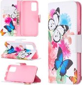 Voor Xiaomi Poco M3 Gekleurde Tekening Patroon Horizontale Flip Leren Case met Houder & Kaartsleuven & Portemonnee (Vlinders)