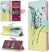 Voor Sony Xperia 5 / XZ5 Gekleurde Tekening Patroon Horizontale Flip PU Lederen Case met Houder & Kaartsleuven & Portemonnee (Feather Bird)