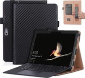 Voor Microsoft Surface Go 1/2 Koolstofvezel Stro Mat Textuur PU Leer Tablet PC Beschermhoes met Toetsenbordsleuf & Beugel & Handsteun & Kaartsleuven & Portemonnee-functie (Zwart)