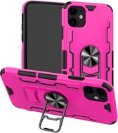 Voor iPhone 11 Bear Case Style TPU + PC + Metal Rotating Support 3-in-1 Fall Proof Protective Shell (Rose Pink)
