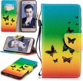 Voor Huawei Honor 9 Gekleurd tekeningpatroon Horizontaal Flip TPU + PU lederen hoesje met houder & kaartsleuven & portemonnee & lanyard (regenboogvlinders)