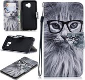 Voor Samsung Galaxy J4 (2018) (EU-versie) Gekleurd tekeningpatroon Horizontaal Flip TPU + PU lederen tas met houder & kaartsleuven & portemonnee & lanyard (Fashion Cat)