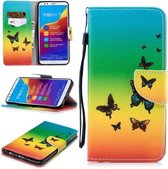 Voor Huawei Honor 7C Gekleurde Tekening Patroon Horizontale Flip TPU + PU Lederen Case met Houder & Kaartsleuven & Portemonnee & Lanyard (Regenboogvlinders)