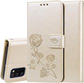Voor Samsung Galaxy A41 Rose reliëf horizontale flip PU lederen tas met houder & kaartsleuven & portemonnee (goud)