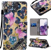 Voor Galaxy S20 + 3D schilderij horizontale flip lederen tas met houder & kaartsleuf & lanyard (roze vlinders)