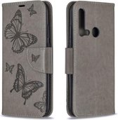 Twee vlinders reliëfpatroon horizontaal leren flip-hoesje met houder & kaartsleuf & portemonnee & lanyard voor Huawei P20 lite (2019) / nova 5i (grijs)