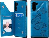 Voor Galaxy Note10 Butterfly Embossing Pattern Schokbestendige beschermhoes met houder & kaartsleuven & fotolijst (blauw)