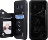 Voor Galaxy S8 Plus vlinder reliëfpatroon schokbestendig beschermhoes met houder en kaartsleuven en fotolijst (zwart)