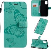 Voor Galaxy A71 Pressed Printing Butterfly Pattern Horizontale Flip PU lederen tas met houder & kaartsleuven & portemonnee & lanyard (groen)