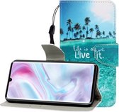 Voor Xiaomi Note 10 Pro Gekleurde tekening Horizontale flip lederen tas met houder & kaartsleuf & portemonnee (kokospalm)