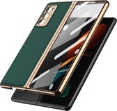 Voor Samsung Galaxy Z Fold2 5G GKK Opvouwbaar Plating Leer + Glas Volledige Coverage Case (Groen + Goud)