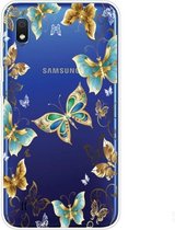 Voor Samsung Galaxy A10 gekleurd tekeningpatroon zeer transparant TPU beschermhoes (gouden vlinder)