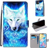 Gekleurde tekening Cross Texture Horizontale Flip PU lederen tas met houder & kaartsleuven & portemonnee & lanyard voor iPhone 12/12 Pro (Dick Rose Wolf)