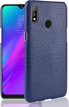 Schokbestendige krokodiltextuur pc + PU-hoes voor OPPO Realme 3 (blauw)