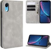 Voor iPhone XR Retro-skin Business magnetische zuignap lederen tas met portemonnee-beugel-klauwplaat (grijs)