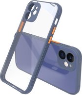 Bandzijde Textuur Contrastknop Schokbestendig PC + TPU telefoon beschermhoes voor iPhone 12 (grijsblauw)