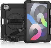 Schokbestendige kleurrijke siliconen + pc-beschermhoes met houder & schouderriem & draagriem & penhouder voor iPad Air (2020) 10.9 (zwart)