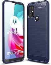Voor Motorola Moto G30 / G10 TPU-hoesje met geborstelde textuur van koolstofvezel (marineblauw)